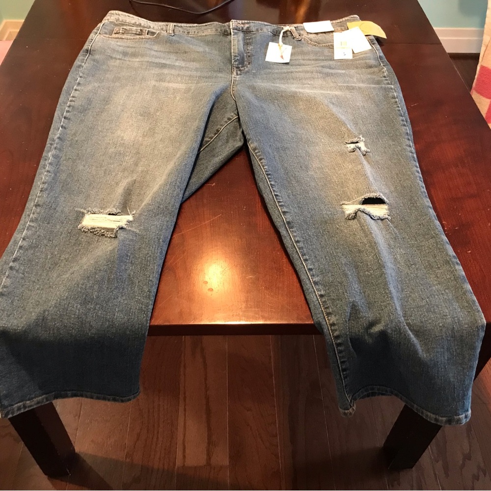 Jessica Simpson spotlight high rise slim straight blue denim jeans.